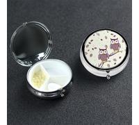 Owl Tree Branches Pill Box 3 Compartment Pill Case for Purse or Pocket Small Medicine Organizer with Mirror Travel Pillbox Decorative Metal Vitamin Container Unique Gift