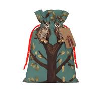 Owl Tree Branches Print Drawstring Gift Bags,For Holiday Season,Birthdays,Anniversaries And Any Special Occasion