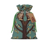 Owl Tree Branches Print Drawstring Gift Bags,For Holiday Season,Birthdays,Anniversaries And Any Special Occasion