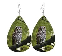 Owl Tree Branches Printed Teardrop Leather Earrings, Fashion Water Drop Dangle Accessory for Holiday Party