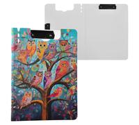 Owl Tree Clipboard a4 Clip Board Foldover Document Folder Files for Paperwork with Clips Lightweight Plastic