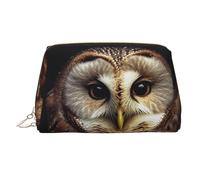 Owl tree hole Makeup Bag for Women Cosmetic Bags Leather Travel Makeup Case Organizer Waterproof Make up Pouch Open Flat Toiletry Bag Portable Storage Pouch for Travelling, Gold, One Size