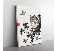 Owl & Two Swallows By Utagawa Toyohiro Asian Japanese Canvas Wall Art Print Ready to Hang, Framed Picture for Living Room Bedroom Home Office Décor, 76x50 cm (30x20 Inch)