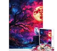 Owl Under Blood Moon 1000 Piece Jigsaw Puzzles for Adults Improve Overall Mental Performance Mindful Soothing Leisure Game (38x26cm)