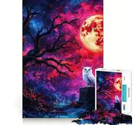 Owl Under Blood Moon Jigsaw Puzzles for Adults 1000 Pieces Brain Workout Toy Relaxing Fun Art Assembly (38x26cm)