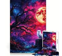 Owl Under Blood Moon Jigsaw Puzzles for Teenagers 1000 Pieces Reason Skill Toy Soothing Play Exact Cut Santa Wish Gift (38x52cm)