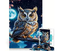 Owl Under Moonlight Hard Jigsaw Puzzle for Adults 1000 Pieces Smart Game Home Enjoy Image Assembly Festive Gift (38x26cm)