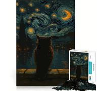 Owl Under Starry Night Sky 1000 Piece Jigsaw Puzzles for Teenagers Jigsaw Boost Recall Soothing Play Tight Edge Premium Gift (50x75cm)