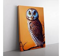 Owl Upon A Branch No.1 Canvas Wall Art Print Ready to Hang, Framed Picture for Living Room Bedroom Home Office Décor, 60x40 cm (24x16 Inch)
