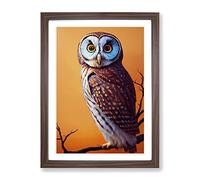 Owl Upon A Branch No.1 Framed Print for Living Room Bedroom Home Office Décor, Wall Art Picture Ready to Hang, Walnut A2 Frame (64 x 46 cm)