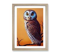 Owl Upon A Branch No.1 Framed Print for Living Room Bedroom Home Office Décor, Wall Art Picture Ready to Hang, Oak A4 Frame (34 x 25 cm)