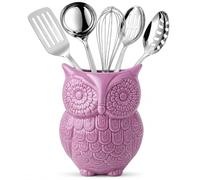 Owl Utensil Holder by Comfify - Decorative Ceramic Cookware Crock & Organizer, in Lovely Purple Color - Utensil Caddy and Perfect Kitchen Ceramic Décor Gift - 12.7 x 17.8 x 10.2 cm Size