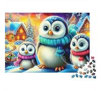 Owl Valentines 1000 Piece Puzzle Gift for Adults Cute Penguins Winter Cabin Snow Premium Thick Sturdy Vibrant Challenging Stress Relief 70x50cm/1000pcs