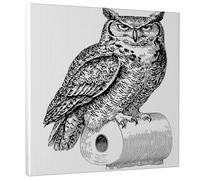 Owl Wall Art Print, Black White Bird Canvas Artwork, Rustic Home Decor for Living Room, Bedroom, Office, Funny Bathroom Decor 12x12 Inch