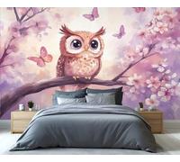 Owl Wallpapers Cute Cartoon Bird Girls Wallpaper Blooming Flowers Cherry Blossom Tree Wallpaper Murals for Walls Butterfly Purple Floral Rustic Living Room Wall Paper for Bedroom Art 500X300cm