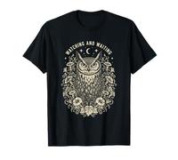 Owl Watching Waiting Floral Moon T-Shirt