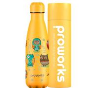 Owl Water Bottle 500ml - Proworks Stainless Steel Insulated Water Bottle | Leakproof Screw Lid | Double Wall Vacuum Flask Keeps Drinks Hot 12 Hours Cold 24 Hours | BPA Free | Yellow Owl Tribe