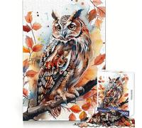 Owl Watercolor Painting Hard Jigsaw Puzzle for Adults 1000 Pieces Solid Logic Toy Simple Fun Precision Cut (38x52cm)