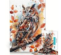 Owl Watercolor Painting Hard Jigsaw Puzzle for Adults 1000 Pieces Solid Logic Toy Simple Fun Precision Cut (38x52cm)