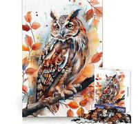 Owl Watercolor Painting Jigsaw Puzzles for Adults1000 Pieces Mind Puzzle Cozy Relax Image Assembly (50x75cm)