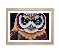 Owl Watercolour Framed Wall Art Print A2 Oak
