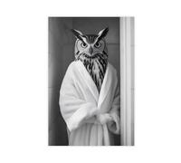 Owl Wearing A Bathrobe, Funny Bathroom Art Canvas Poster Wall Art Decor Print Picture Paintings for Living Room Bedroom Decoration 08x12inch(20x30cm)
