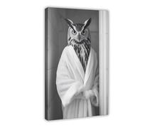 Owl Wearing A Bathrobe, Funny Bathroom Art Canvas Poster Wall Art Decor Print Picture Paintings for Living Room Bedroom Decoration 24x36inch(60x90cm)