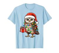 Owl Wearing Santa Hat, Holding A Present Box Xmas T-Shirt, Men, Baby Blue, Small