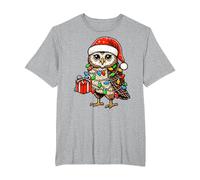 Owl Wearing Santa Hat, Holding A Present Box Xmas T-Shirt, Men's Big and Tall, Heather Grey, 6X Tall