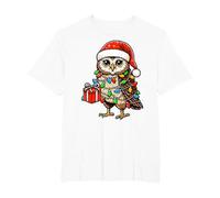 Owl Wearing Santa Hat, Holding A Present Box Xmas T-Shirt, Men's Big and Tall, White, 3X Tall