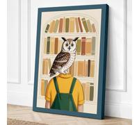 Owl Where Eyes Meet Whimsical Canvas Wall Art Print 24x16 Inch | Teal