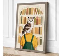 Owl Where Eyes Meet Whimsical Canvas Wall Art Print 30x20 Inch | Taupe