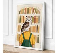 Owl Where Eyes Meet Whimsical Canvas Wall Art Print 30x20 Inch | White