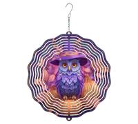 Owl Wind Spinner, Fall Fanciful Pumpkin Hat Fall Violet Metal Hanging Wind Sculptures Outdoor Ornaments for Garden Patio Porch Balcony Home Decor 12 Inch