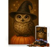 Owl Witch on Pumpkin Jigsaw 1000 Pieces for Adults Cognitive Toy Bonding Time Pattern Assembly Santa Wish Item (38x26cm)