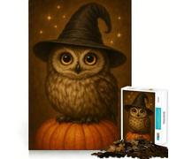 Owl Witch on Pumpkin Jigsaw Puzzle for Teenagers 1000 Pieces Strong Logic Toy Quiet Calm Clear Edge Elegant Gift (50x75cm)