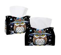 Owl Witch Tissue Box Cover, PU Leather Rectangular Tissue Box Case Organizer Holder for Vanity Countertop, Night Stands, Livingroom, Office, Set of 2