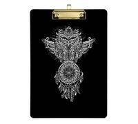 Owl with Dream Cather Plastic Clipboard A4 Letter Size PVC Writing Board with Low Profile Gold Metal Clip Hardboard for School, Office 12.5x9 Inch