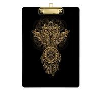 Owl with Dream Cather Plastic Clipboard A4 Letter Size PVC Writing Board with Low Profile Silver Metal Clip Hardboard for School, Office 12.5x9 Inch