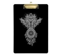 Owl with Dream Cather Plastic Clipboard A4 Letter Size PVC Writing Board with Low Profile Silver Metal Clip Hardboard for School, Office 12.5x9 Inch