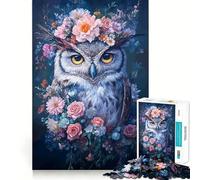 Owl with Floral Crown Adults 1000 Piece Jigsaw Puzzle Brain Challenge Toy Stress Relief Clear Cut Wall Art Decor (38x26cm)