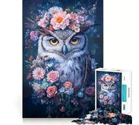 Owl with Floral Crown Jigsaw Puzzle for Adults 1000 Pieces Boost Recall Leisure Fun Accurate Edge Lovely Present (38x52cm)