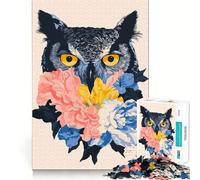 Owl with Flowers for Adults 1000 Piece Puzzle Mind Challenge Toy Calm Escape Quality Cut Art Collection Piece (50x75cm)