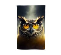 Warren Reed - Designer Owl With Glasses Splashart Tea Towel in Yellow Warren Reed - Designer Yellow