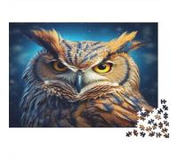 Owl with Glowing Eyes 1000Pc Jigsaw Puzzle for Adults: Wise Yellow-eyed Owl Impossible Hard Difficult & Educational Decompression 38x26cm/1000pcs