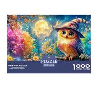 Owl with Hat Under Full Moon at Night 1000-Piece Jigsaw Puzzle Dreamy Owl Challenging Game for Men, Women & Elders 38x26cm/1000pcs