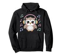 Owl With Headphones Musical Notes Fun Music Lover Cute Owl Pullover Hoodie