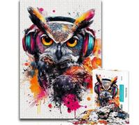 Owl with Headphones Puzzles for Teenagers Teens 1000pc Puzzle,Challenging Family Activity Games DIY Toy for Home Wall Decor Gifts (50x75cm)