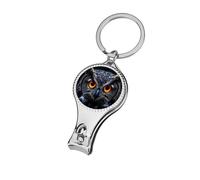 Owl with Orange Eyes Portable Nail Clippers with Keychain Sharp Fingernail Clipper Metal Corkscrew Compact Toenail File