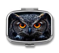 Owl with Orange Eyes Portable Pill Organizer with 2 Compartments Square Medicine Box Compact Travel Pharmacy Case